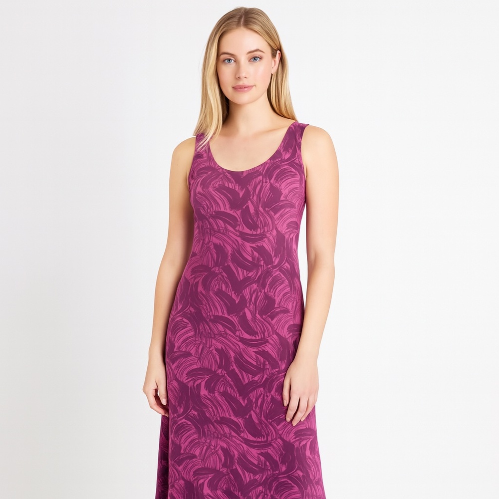 Magenta & Purple Sleeveless Maxi Dress – Print, Flowy & Comfortable Size M